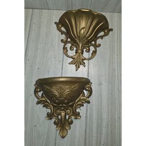 Vtg 1978 Homco Gold Wall Pocket Planter Set Hollywood Regency Decor Victorian